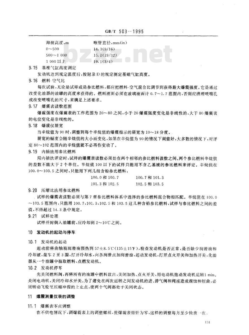 GB/T 503-1995 汽油辛烷值测定法(马达法)