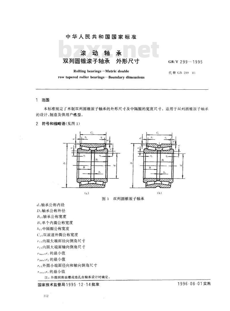 GB/T 299-1995 滚动轴承 双列圆锥滚子轴承 外形尺寸 GB/T 299-1995 滚动轴承 双列圆锥滚子轴承 外形尺寸