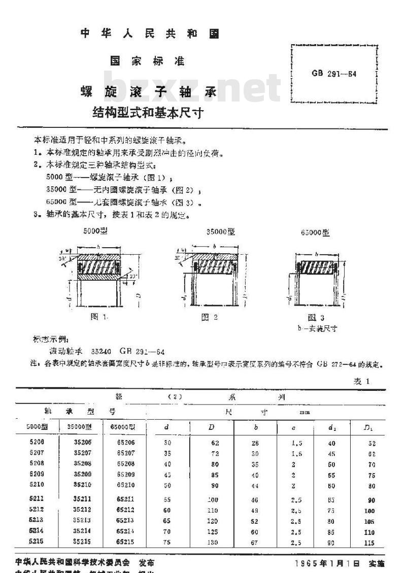GB/T 291-1964 螺旋滚子轴承 结构型式和基本尺寸 GB/T 291-1964 螺旋滚子轴承 结构型式和基本尺寸