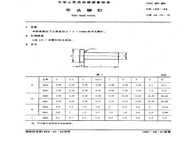 GB/T 109-1986 平头铆钉