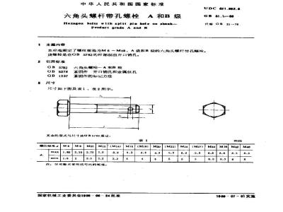 GB/T 31.1-1988 六角头螺杆带孔螺栓 A和B级
