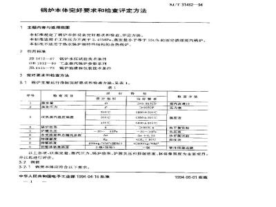 SJ/T 31462-1994 锅炉本体完好要求和检查评定方法