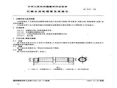 JC 537-1994 石棉水泥电缆管及其接头