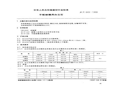 JC/T 649-1996 平板玻璃用白云石