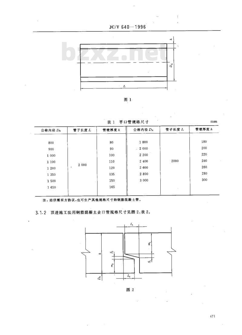 JC/T 640-1996 顶进施工法用钢筋混凝土排水管 JC/T 640-1996 顶进施工法用钢筋混凝土排水管