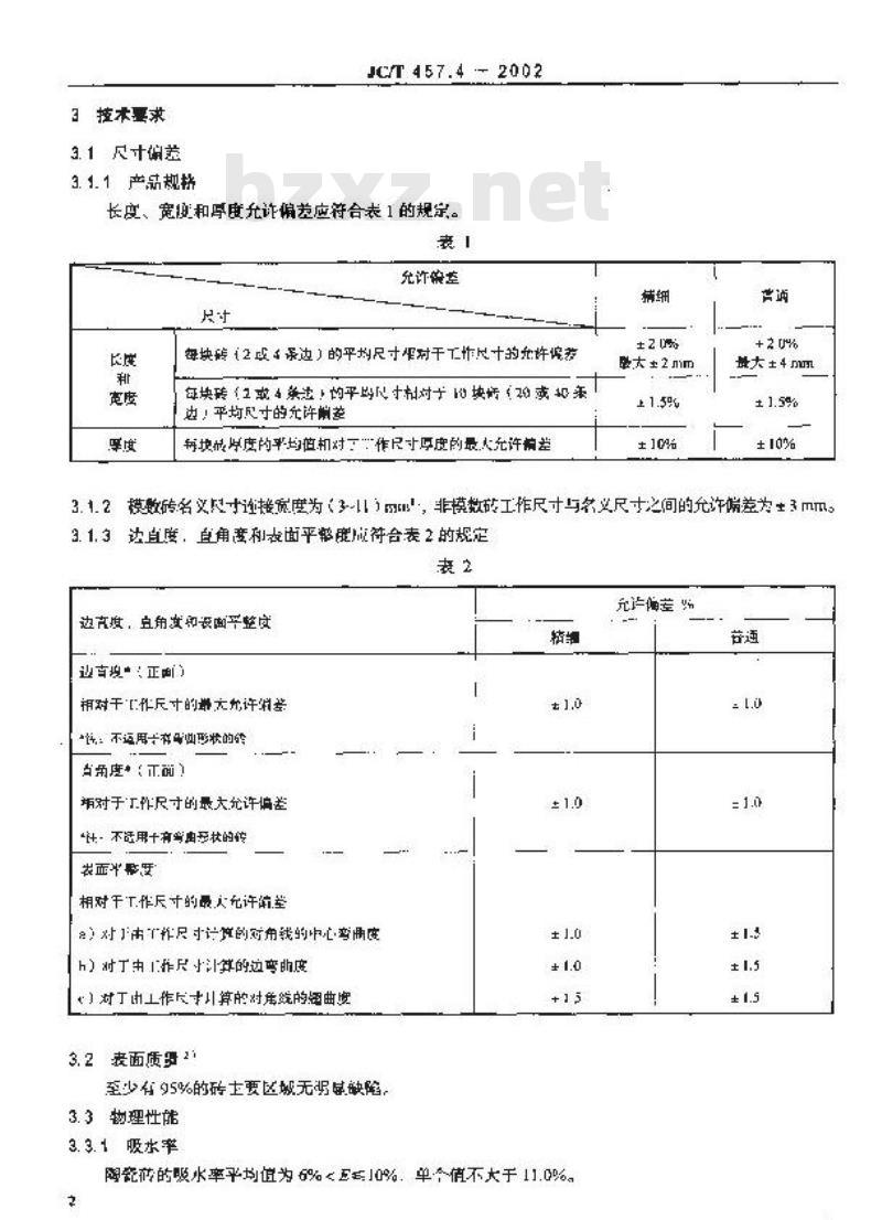 JC/T 457.4-2002 挤压陶瓷砖第4部分:炻质砖(吸水率6%<E≤10%) JC/T 457.4-2002 挤压陶瓷砖第4部分:炻质砖(吸水率6%<E≤10%)