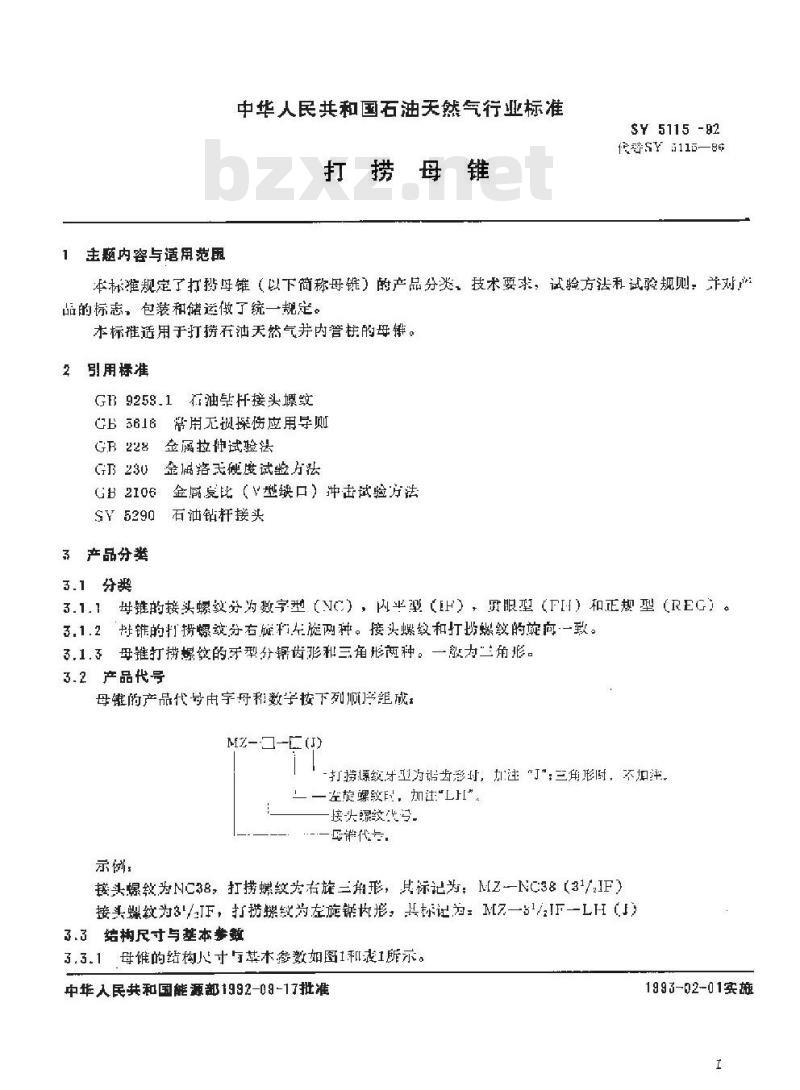 SY 5115-1992 打捞母锥