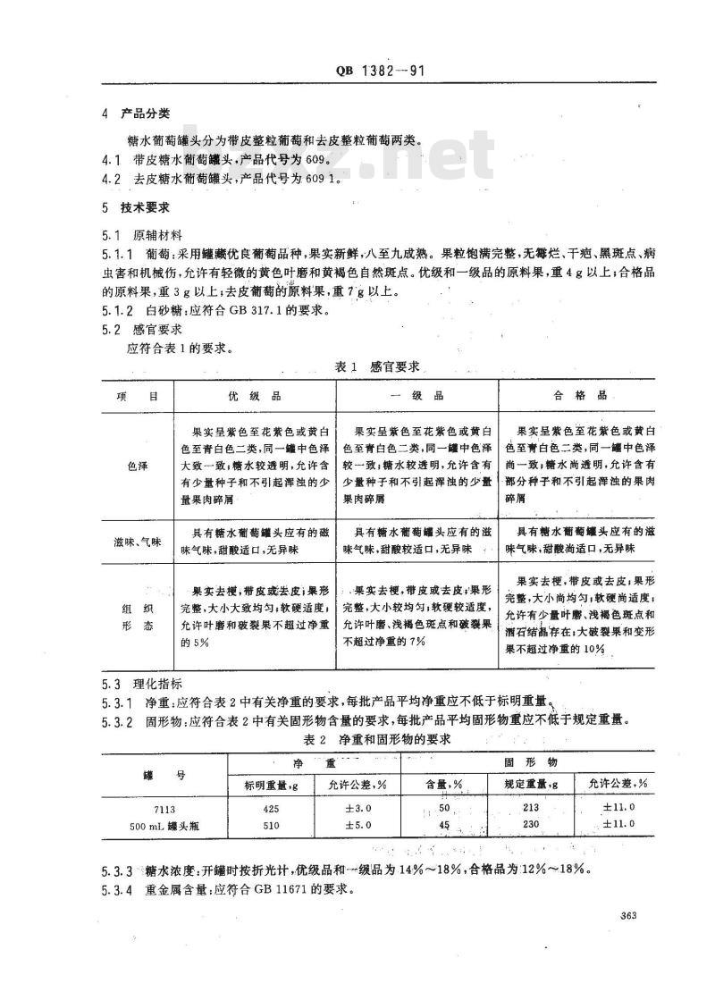 QB 1382-1991 糖水葡萄罐头 QB 1382-1991 糖水葡萄罐头