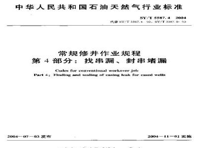 SY/T 5587.4-2004 常规修井作业规程 第4部分：找串漏、封串堵漏