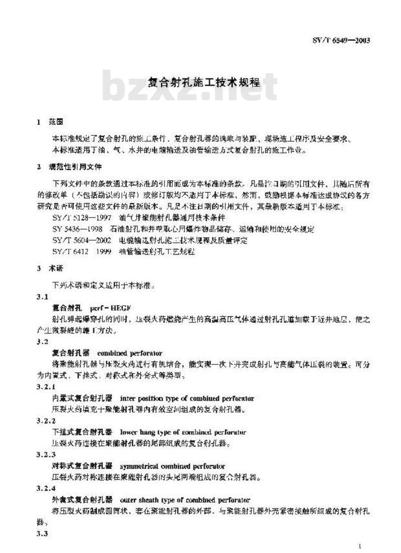 SY/T 6549-2003 复合射孔施工技术规程 SY/T 6549-2003 复合射孔施工技术规程