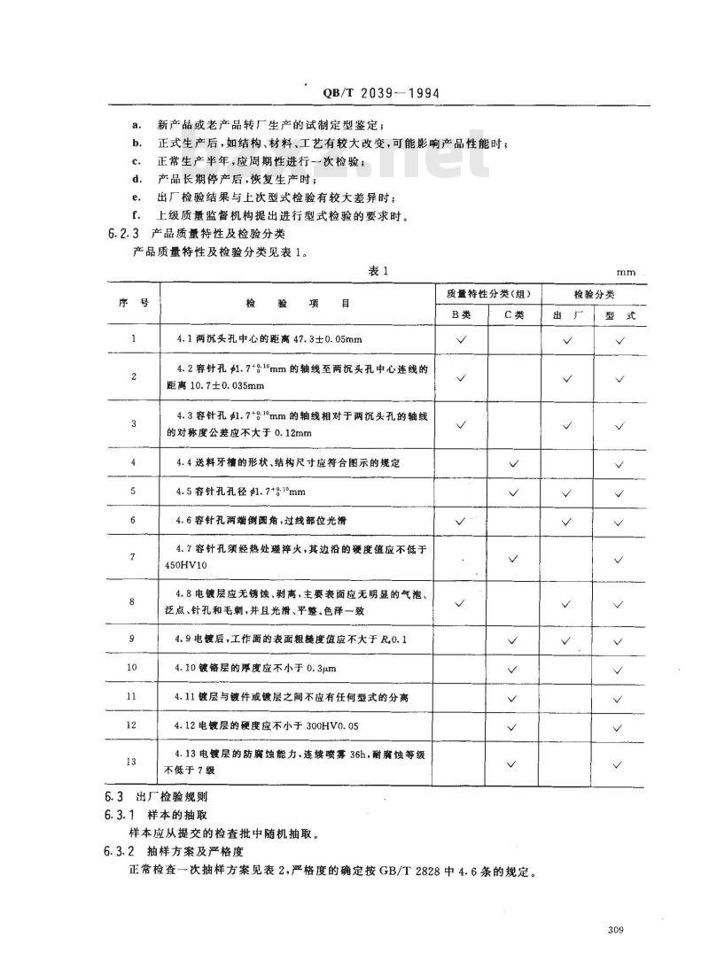 QB/T 2039-1994 家用缝纫机针板 QB/T 2039-1994 家用缝纫机针板