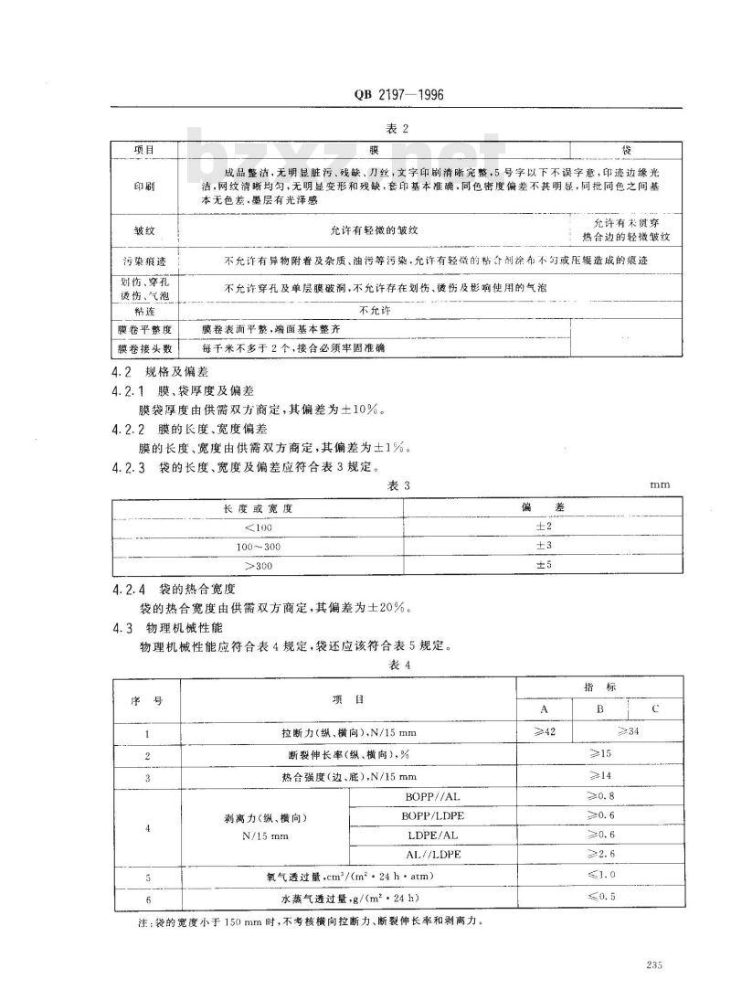 QB 2197-1996 榨菜包装用复合膜、袋 QB 2197-1996 榨菜包装用复合膜、袋