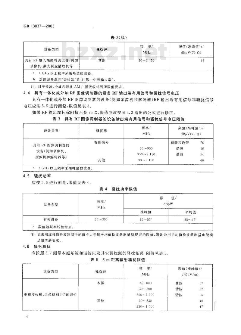 GB 13837-2003 声音和电视广播接收机及有关设备无线电骚扰特性限值和测量方法 GB 13837-2003 声音和电视广播接收机及有关设备无线电骚扰特性限值和测量方法