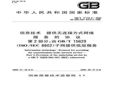 GB/T 17179.2-2000 信息技术 提供无连接方式网络服务的协议 第2部分：由GB/T 15629(ISO/IEC 8802)子网提供低层服务