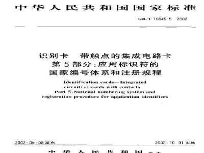 GB/T 16649.5-2002 识别卡 带触点的集成电路卡 第5部分：应用标识符的国家编号体系和注册规程