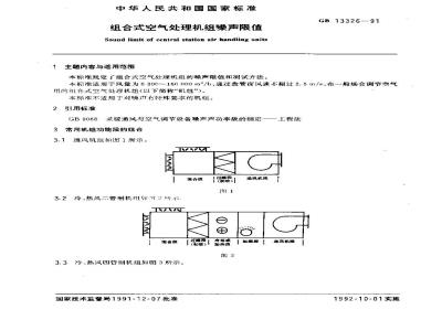GB 13326-1991 组合式空气处理机组噪声限值
