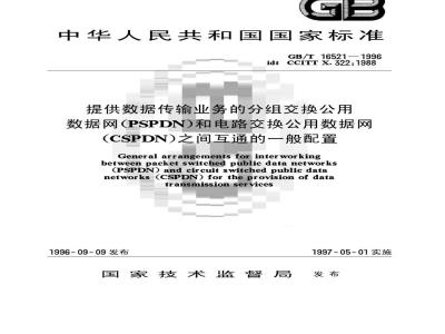 GB/T 16521-1996 提供数据传输业务的分组交换公用数据网(PSPDN)和电路交换公用数据网(CSPDN)之间互通的一般配置