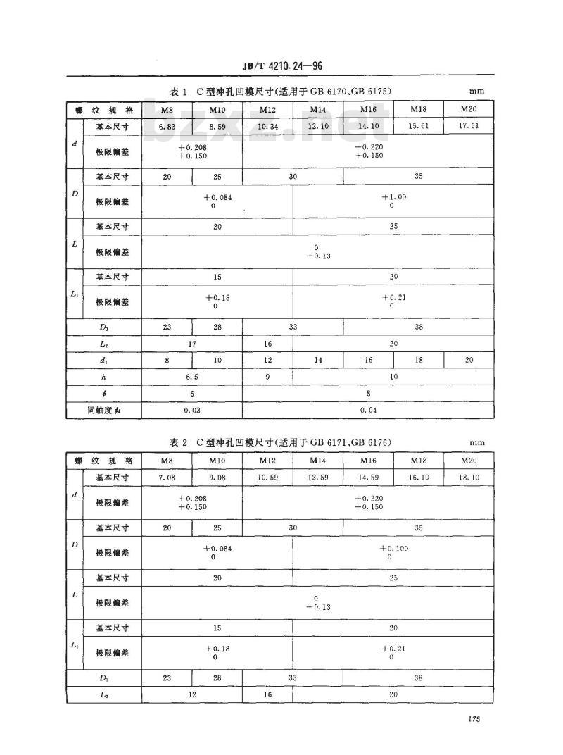 JB/T 4210.24-1996 冷镦六角螺母模具 冲孔凹模 C型 JB/T 4210.24-1996 冷镦六角螺母模具 冲孔凹模 C型