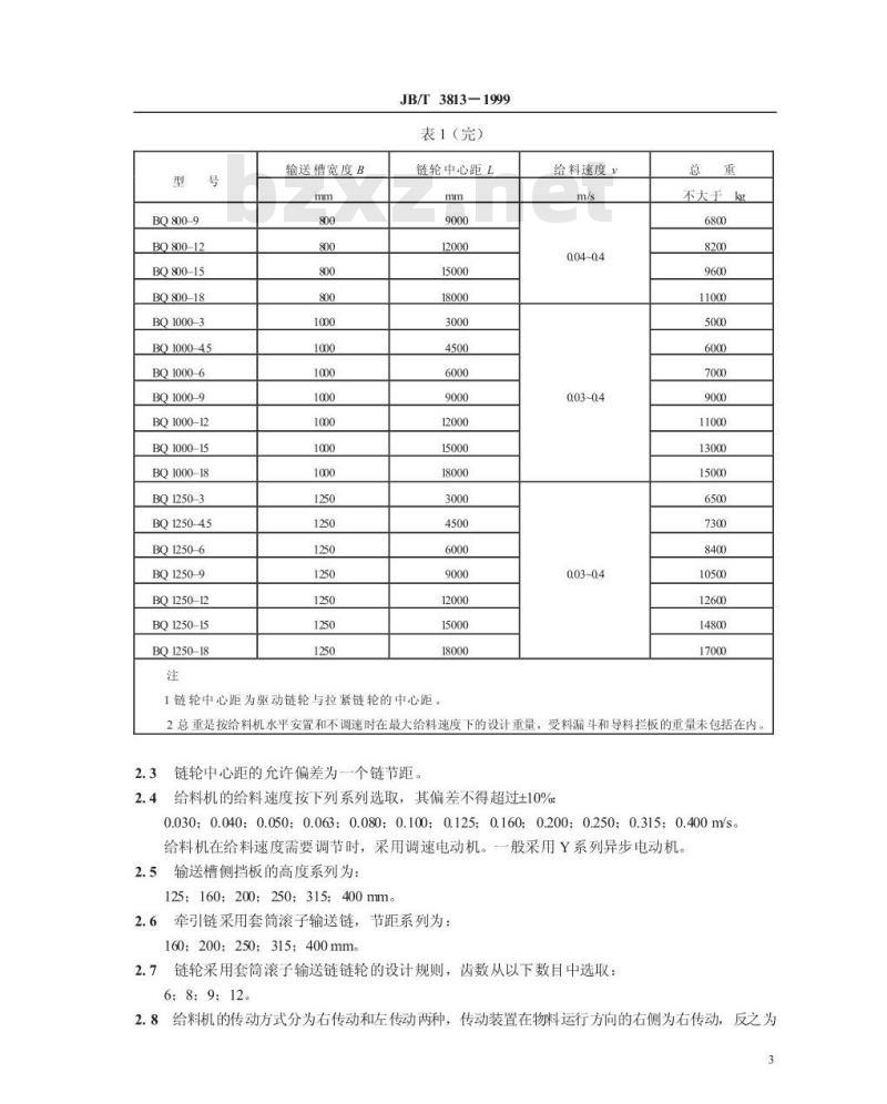 JB/T 3813-1999 轻型板式给料机 JB/T 3813-1999 轻型板式给料机