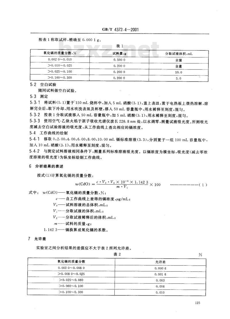 GB/T 4372.4-2001 直接法氧化锌化学分析方法 原子吸收光谱法测定氧化镉量 GB/T 4372.4-2001 直接法氧化锌化学分析方法 原子吸收光谱法测定氧化镉量