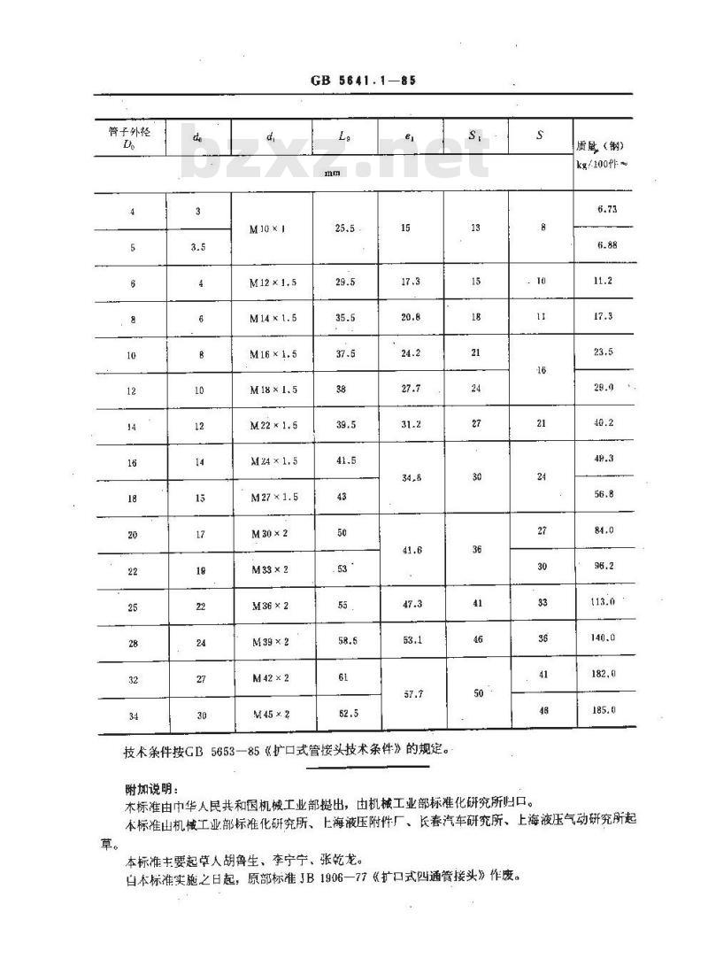 GB/T 5641.1-1985 扩口式四通管接头 GB/T 5641.1-1985 扩口式四通管接头