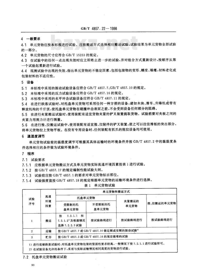 GB/T 4857.22-1998 包装 运输包装件 单元货物稳定性试验方法