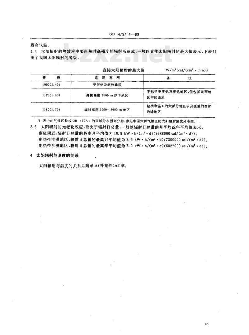 GB/T 4797.4-1989 电工电子产品自然环境条件 太阳辐射与温度