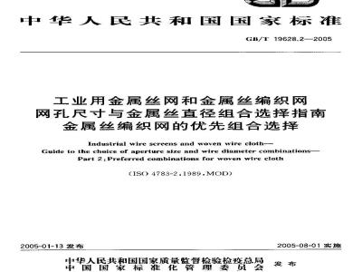 GB/T 19628.2-2005 工业用金属丝网和金属丝编织网网孔尺寸与金属丝直径组合选择指南金属丝编织网的优先组合选择