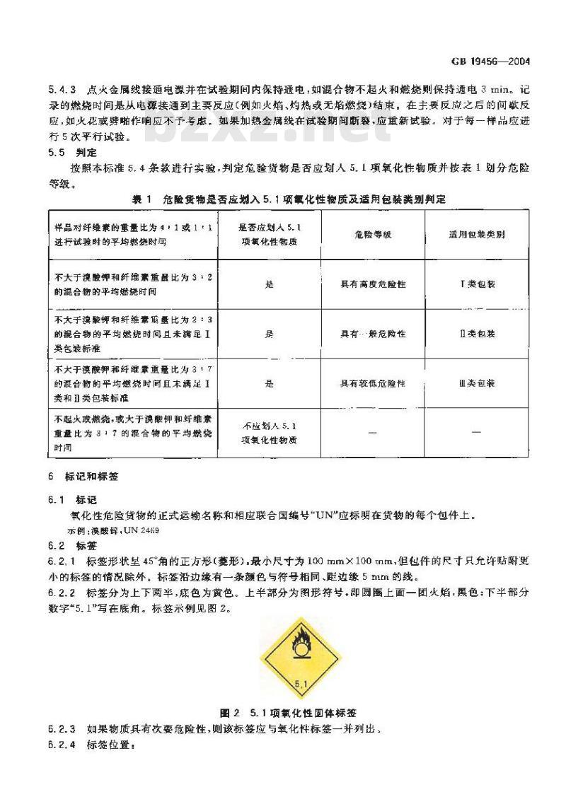 GB 19456-2004 硝酸盐类危险货物危险特性检验安全规范