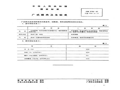 GB 2730-1981 广式腊肉卫生标准