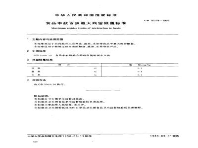 GB 16319-1996 食品中敌百虫最大残留限量标准
