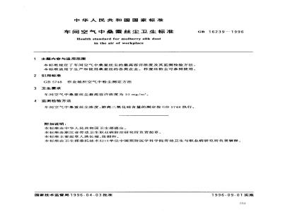 GB 16239-1996 车间空气中桑蚕丝尘卫生标准