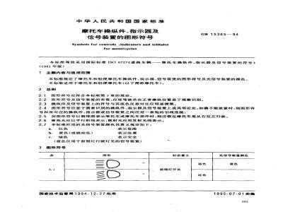 GB 15365-1994 摩托车操纵件、指示器及信号装置的图形符号