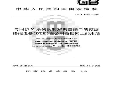 GB/T 11599-1989 与同步V系列调制解调器接口的数据终端设备(DTE)在公用数据网上的用法