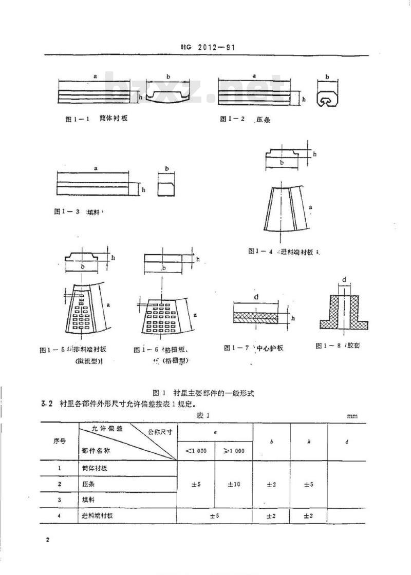 HG 2012-1991 磨机橡胶衬里技术条件