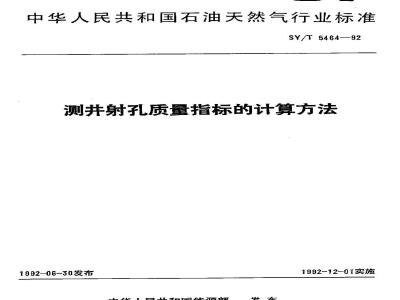 SY/T 5464-1992 测井射孔质量指标的计算方法