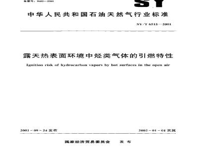SY/T 6515-2001 Ignition characteristics of hydrocarbon gases in open hot surface environments