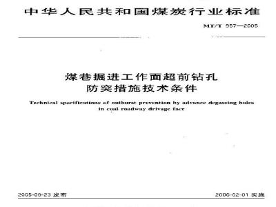 MT/T 957-2005 煤巷掘进工作面超前钻孔防突措施技术条件