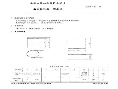 QB/T 1495-1992 事物特性表原电池