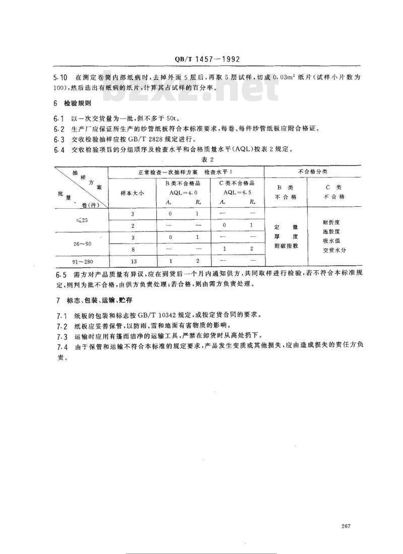 QB/T 1457-1992 纱管纸板 QB/T 1457-1992 纱管纸板
