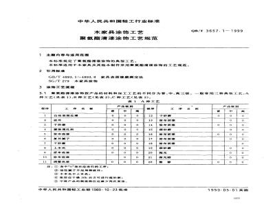 QB/T 3657.1-1999 Wood furniture finishing process Polyurethane varnish finishing process specification