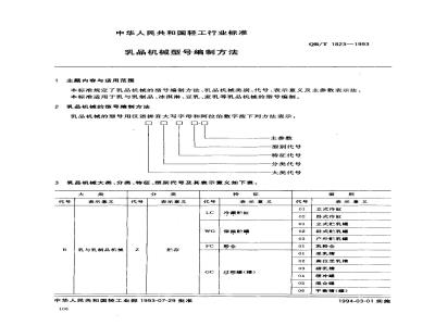 QB/T 1823-1993 Dairy machinery model compilation method