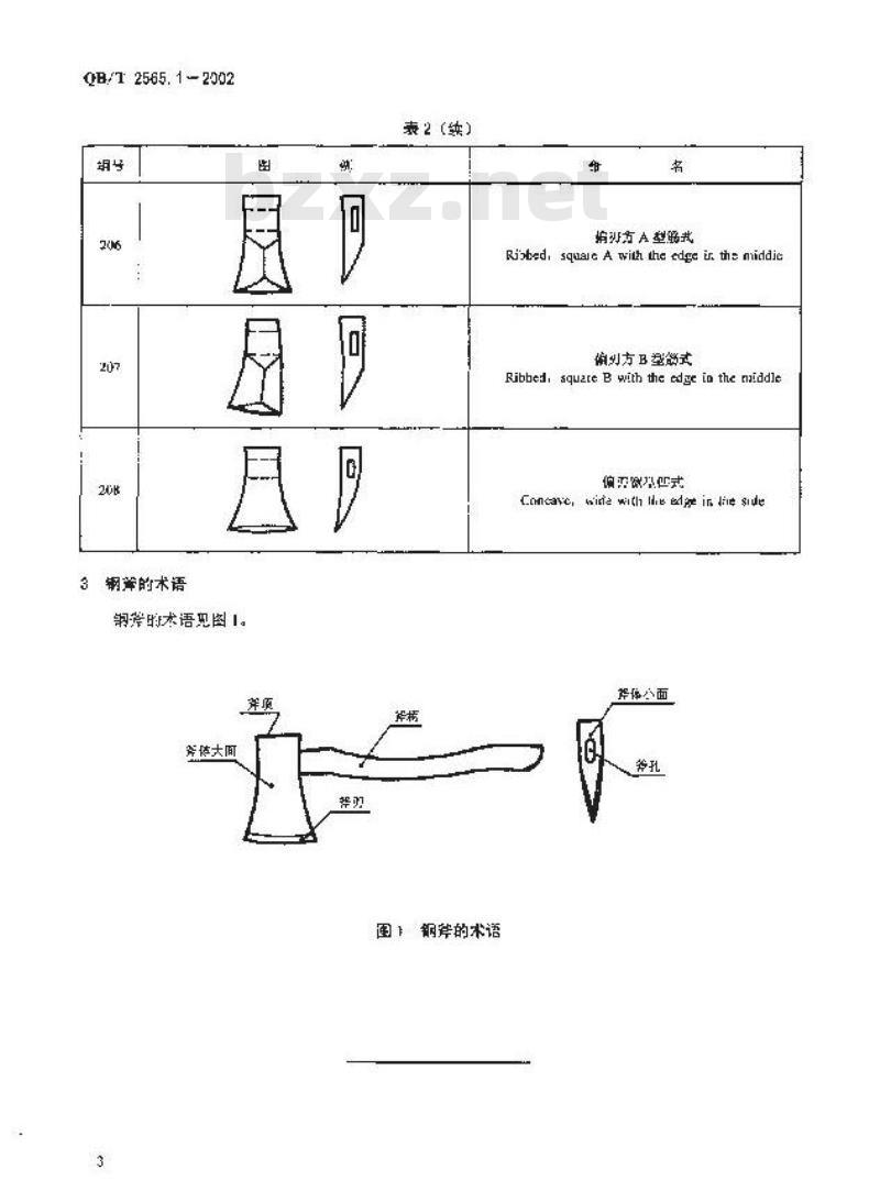 QB/T 2565.1-2002 钢斧 命名与术语 QB/T 2565.1-2002 钢斧 命名与术语