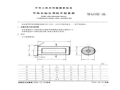 GB/T 15307-1994 可转位钻头用削平型直柄