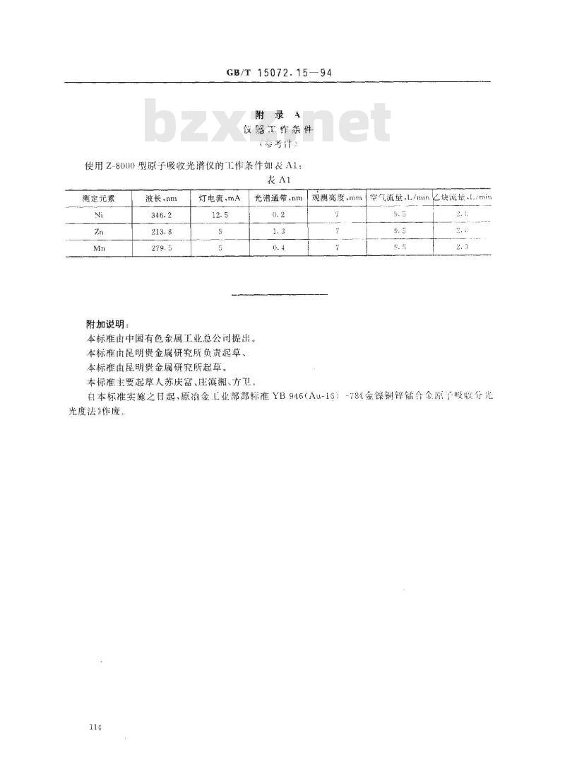 GB/T 15072.15-1994 贵金属及其合金化学分析方法 金、银、钯合金中镍、锌、锰量的测定 GB/T 15072.15-1994 贵金属及其合金化学分析方法 金、银、钯合金中镍、锌、锰量的测定