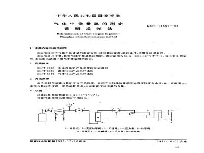 GB/T 14852-1993 气体中微量氧的测定 黄磷发光法