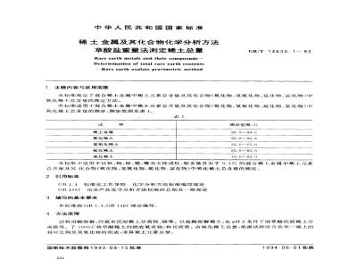 GB/T 14635.1-1993 稀土金属及其化合物化学分析方法 草酸盐重量法测定稀土总量