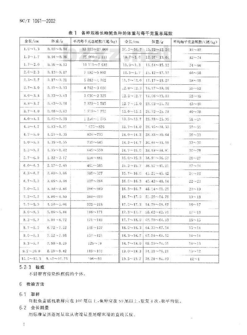 SC/T 1061-2002 长吻鮠养殖技术规范 苗种