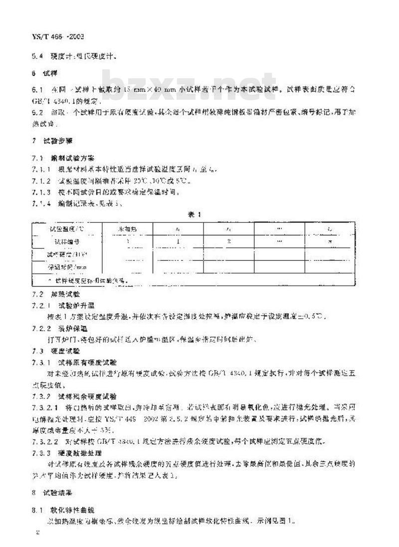 YS/T 466-2003 铜板带箔材耐热性能试验方法 硬度法 YS/T 466-2003 铜板带箔材耐热性能试验方法 硬度法