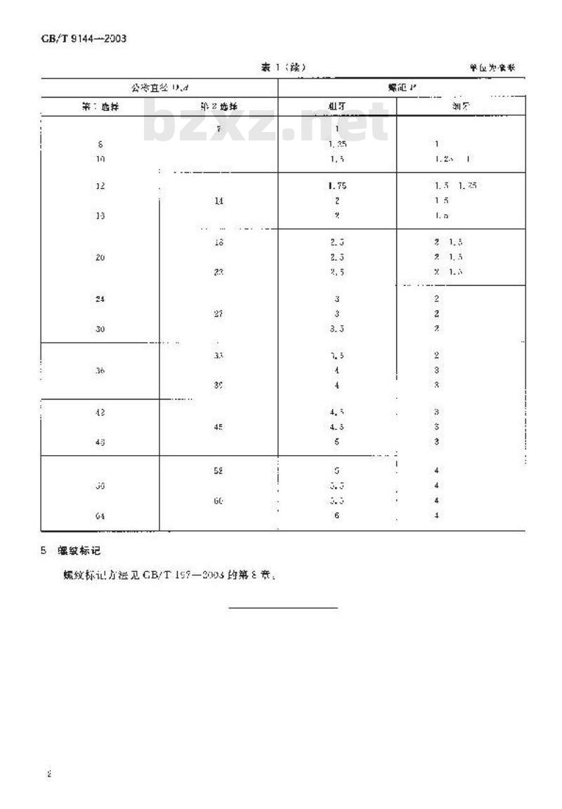 GB/T 9144-2003 普通螺纹 优选系列 GB/T 9144-2003 普通螺纹 优选系列